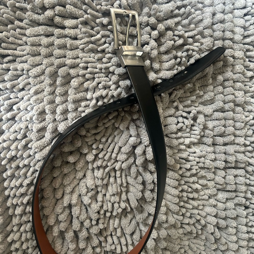 Black Leather Belt with Silver Buckle